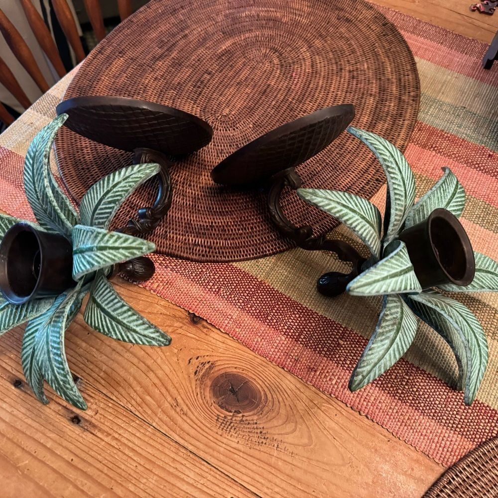 Vintage Pair of Brass Palm Tree Leaf  Wall Candle Holders/Wall Sconces.